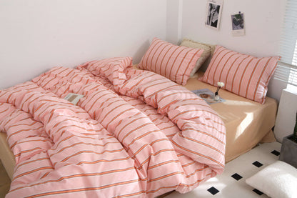 Pink Stripe Washed Cotton Bedding Set