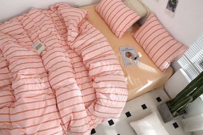 Pink Stripe Washed Cotton Bedding Set