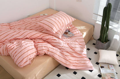 Pink Stripe Washed Cotton Bedding Set