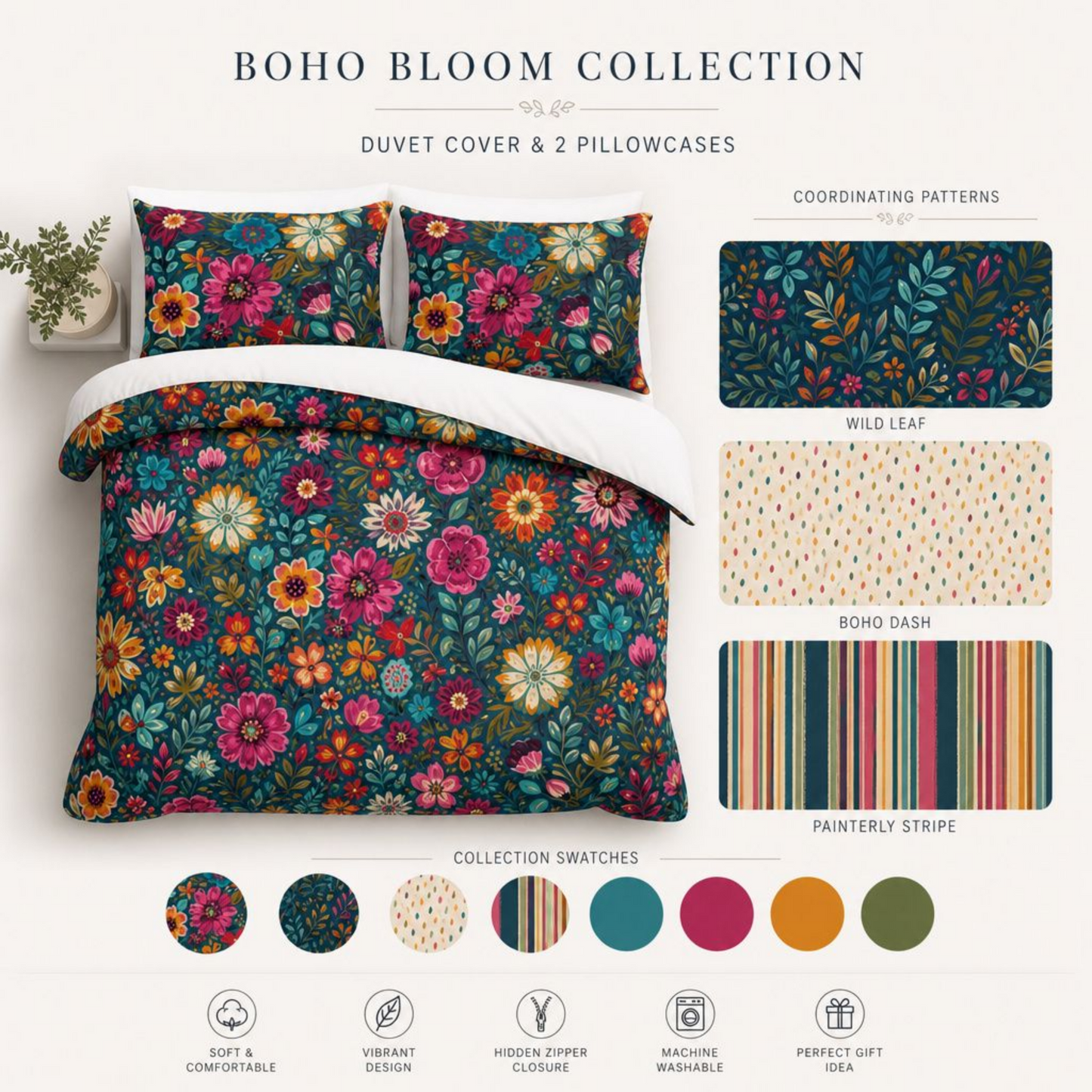 Colorful Wildflower Duvet Cover Set |Twin XL Dorm Bedding