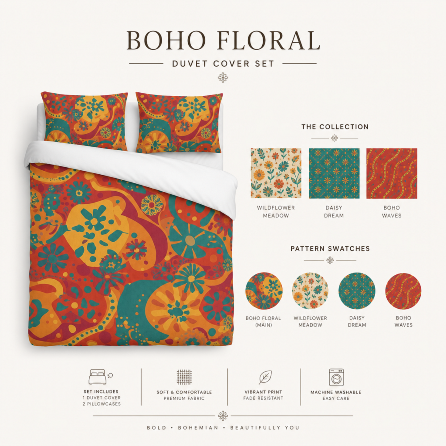 Retro Dopamin Dorm Cozy Bedding Set | Cotton Bed Set