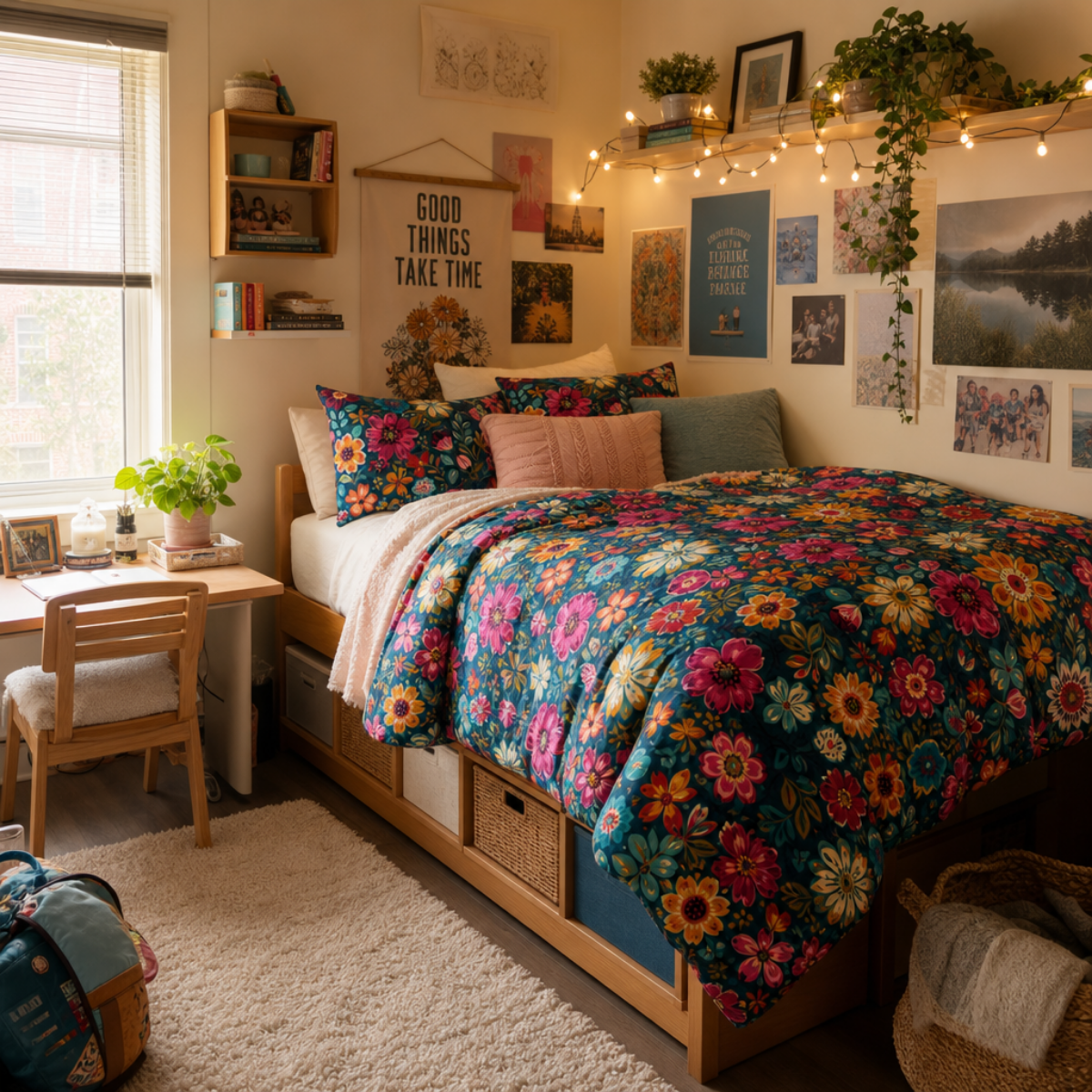 NColorful Wildflower Duvet Cover Set |Twin XL Dorm Bedding
