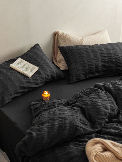 Black Serenity Textured Bedding Set - Cozy Nights in Soft Shadows