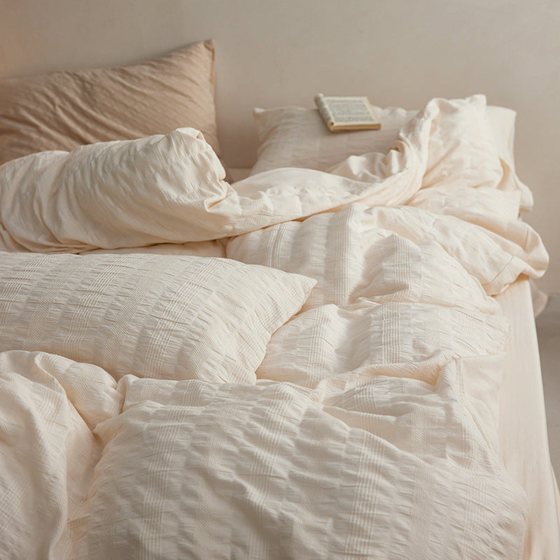 off-white Serenity Textured Bedding Set - Cozy Nights in Soft Shadows