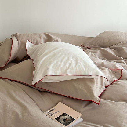 Beige Duvet Cover Set - Modern Taupe & Crimson Bedding