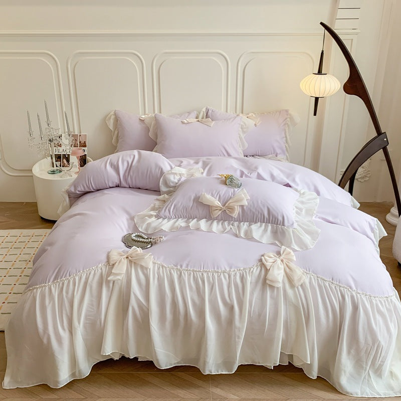 Blissful Bows Purple Satin Bedding Set - Deluxe Softness