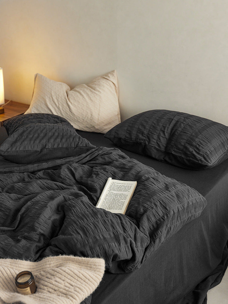 Black Serenity Textured Bedding Set - Cozy Nights in Soft Shadows