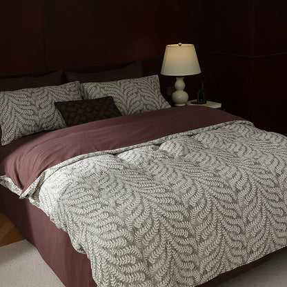 Decadent Fern Jacquard Bedding Set - A Symphony in Chocolate and Cream