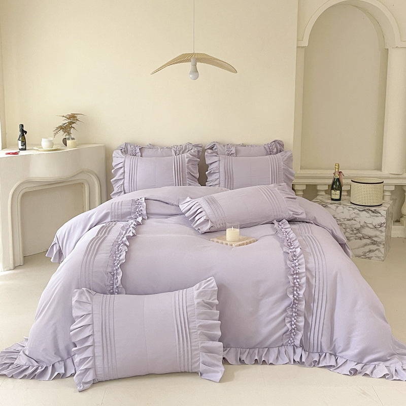 Pure Elegance Ruffle-Trimmed Bedding Set - Purple Color