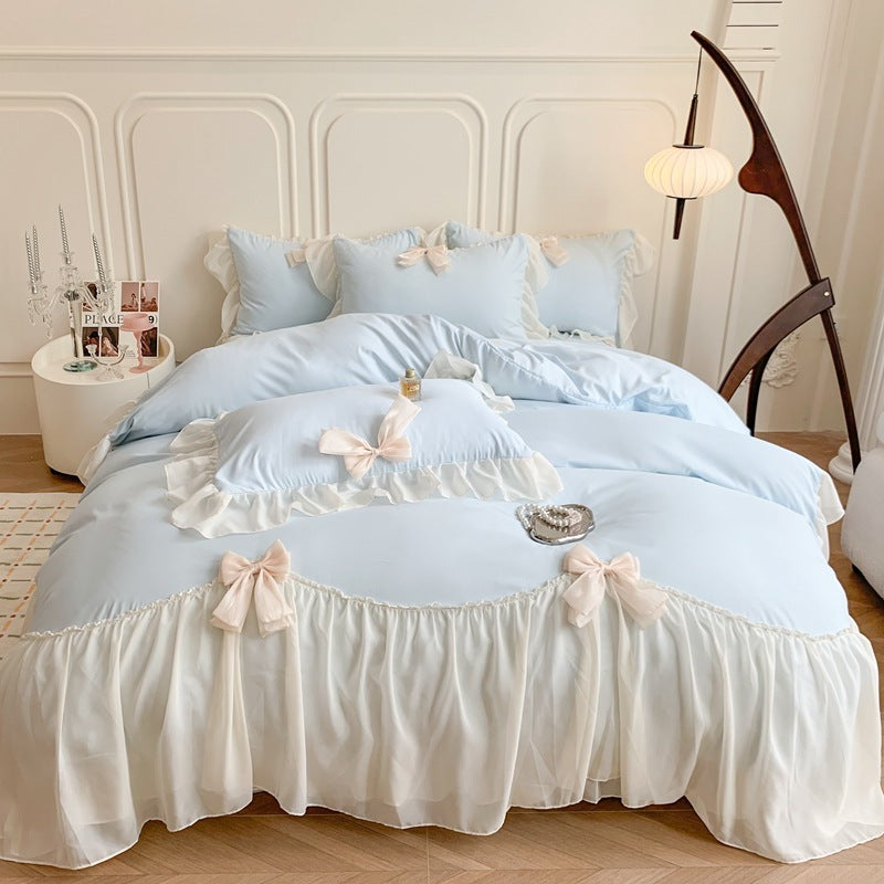 Blissful Bows Blue Satin Bedding Set - Deluxe Softness