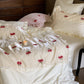 elegant cream embroidered floral bedding set - vintage-inspired comfort