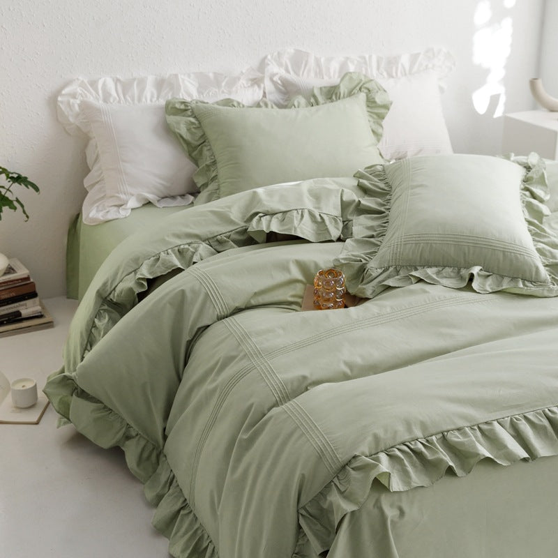 Soft Sage Ruffled Bedding Set - Dreamy Comfort Meets Chic Style Green