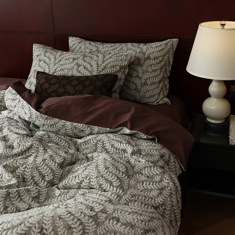 Decadent Fern Jacquard Bedding Set - A Symphony in Chocolate and Cream