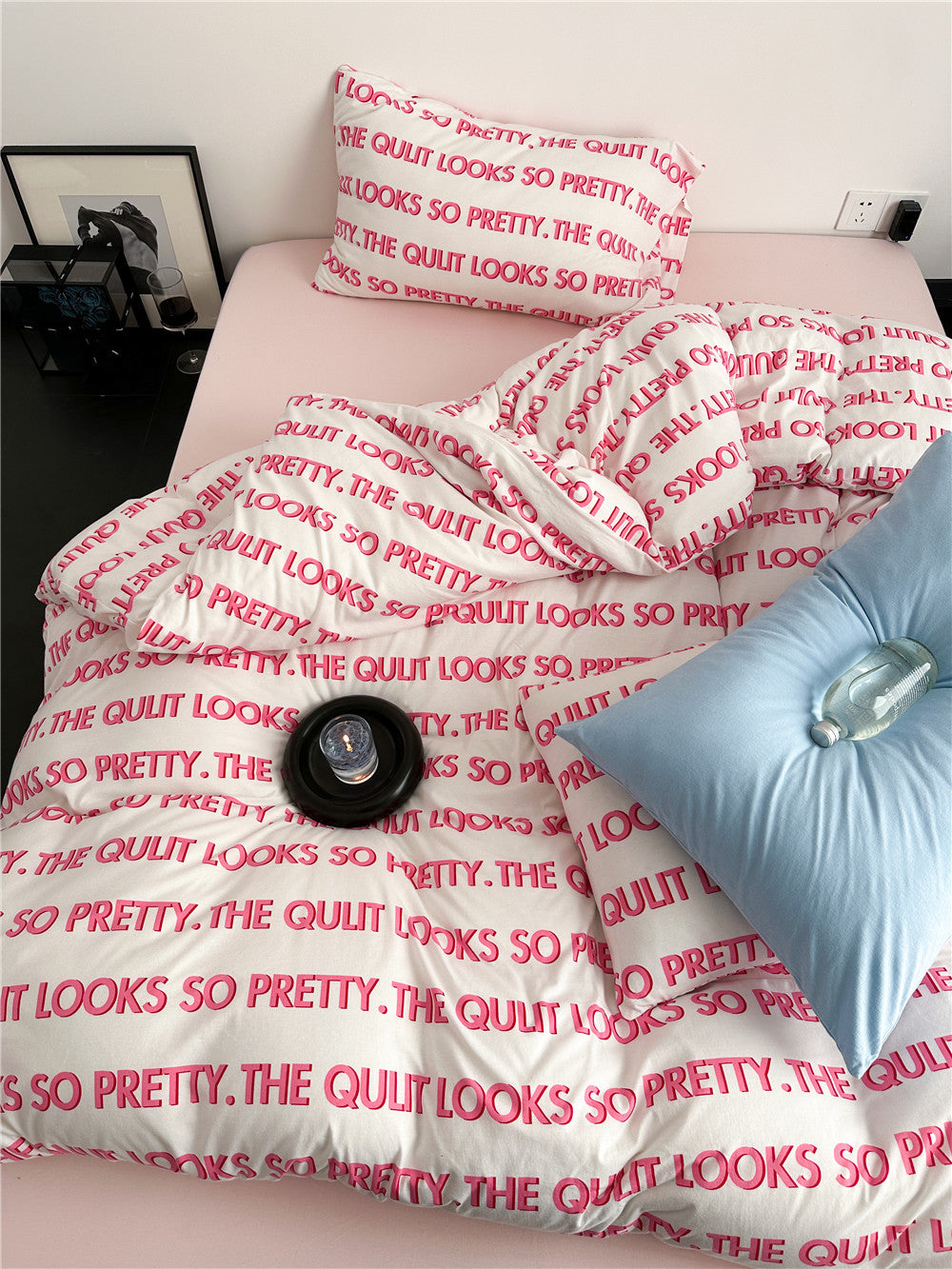 Statement Script Bedding Set - Bold & Beautiful Typographic Design Pink Letters