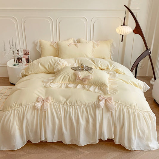 Blissful Bows Yellow Satin Bedding Set - Deluxe Softness