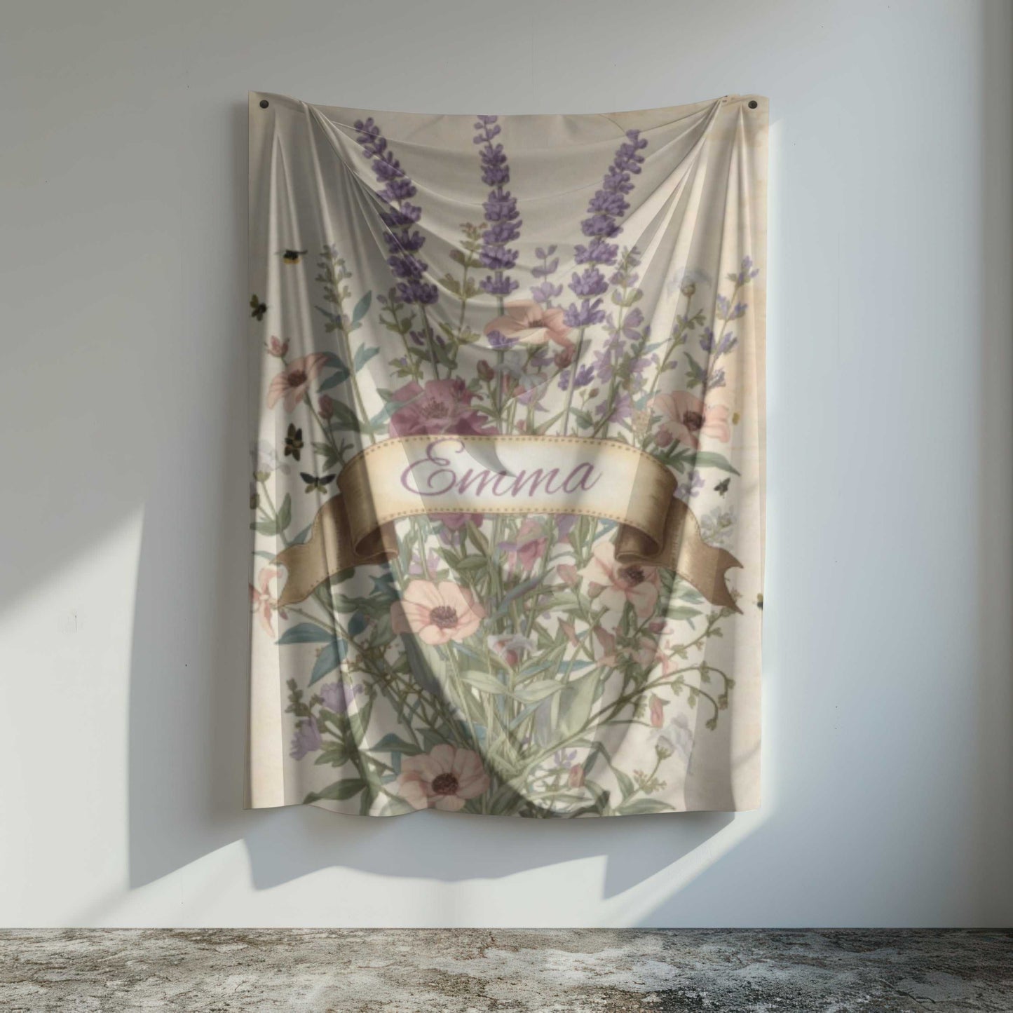 Velveteen plush blanket with floral design and personalized name Emma, cozy throw for snuggling and gift giving