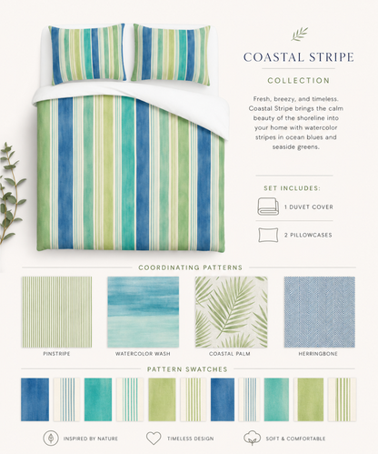 Retro Orange Blue Stripe Cotton Bed Set | Duvet Cover & Pillowcases