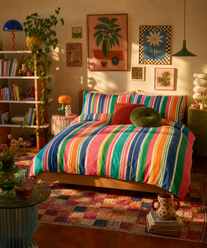 Colorful Striped Cotton Duvet Cover | Bright Rainbow Stripe Bed Set