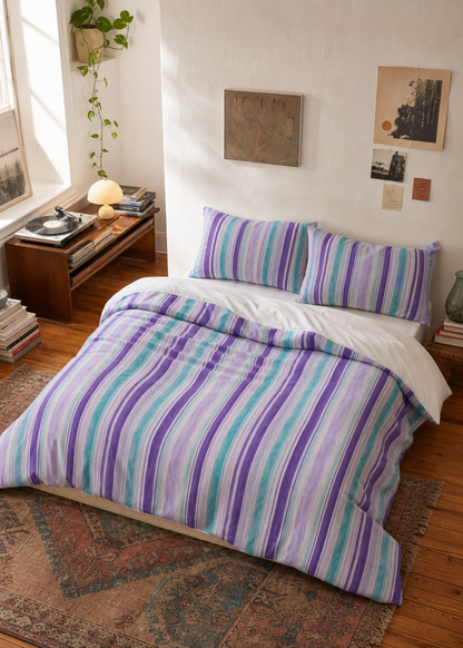 Purple Teal Watercolor Stripes Duvet Cover