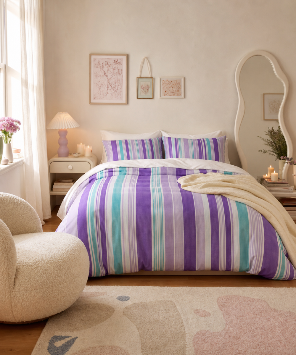 Purple Teal Watercolor Stripes Duvet Cover