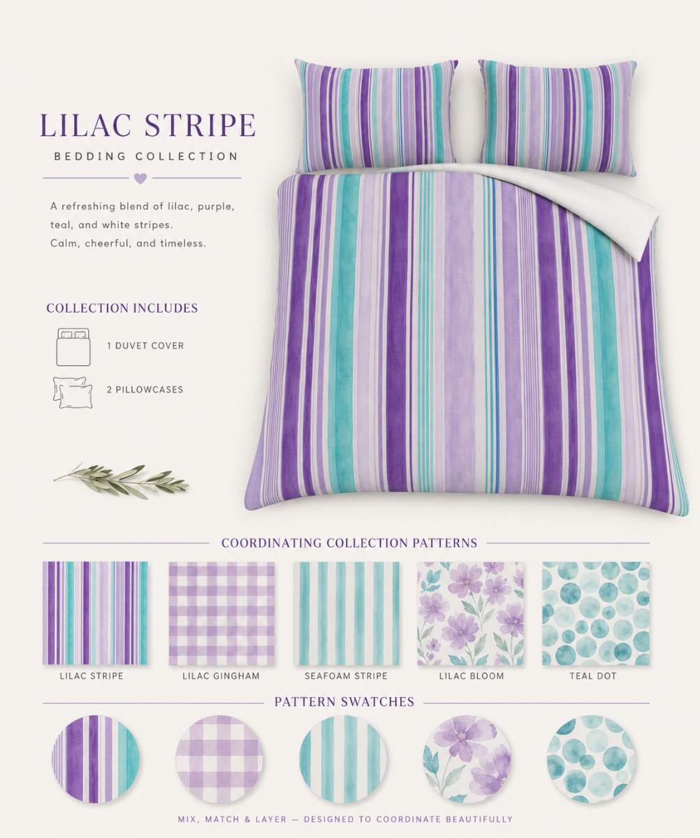 Purple Teal Watercolor Stripes Duvet Cover