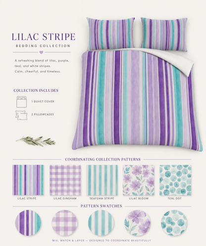 Purple Teal Watercolor Stripes Duvet Cover