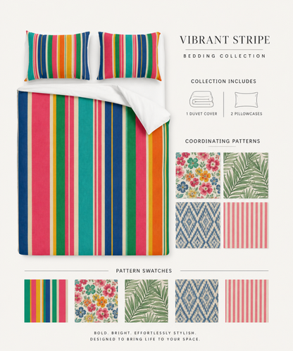 Colorful Striped Cotton Duvet Cover | Bright Rainbow Stripe Bed Set