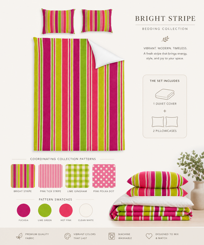 Bright Pink and Lime Striped Duvet Cover