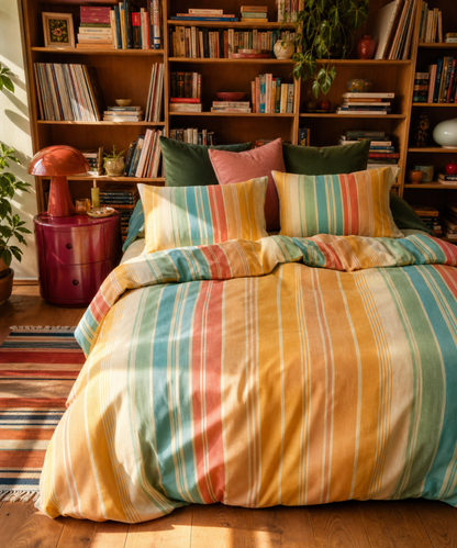 Copy of Retro Orange Blue Stripe Cotton Bed Set | Duvet Cover & Pillowcases