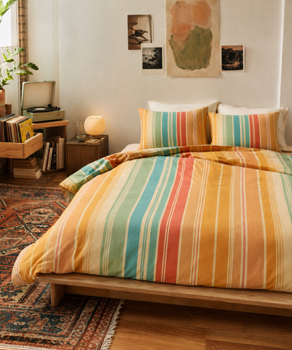 Copy of Retro Orange Blue Stripe Cotton Bed Set | Duvet Cover & Pillowcases
