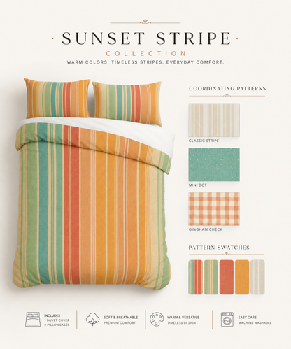 Copy of Retro Orange Blue Stripe Cotton Bed Set | Duvet Cover & Pillowcases