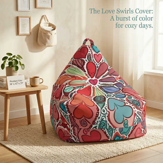 Pastel kawaii bean bag chair cover with heartful artist design for cozy home decor furniture