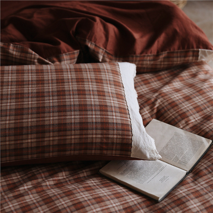 French Ruffle Plaid Print Duvet Cover Set - 100 Cotton