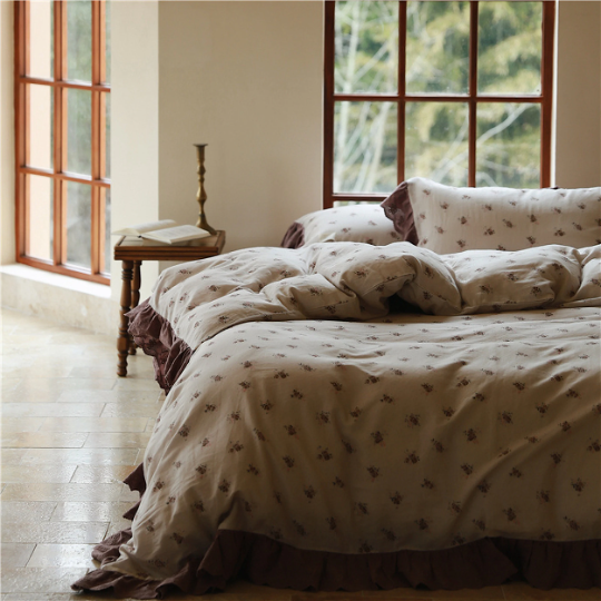 French Ruffle Printed Duvet Cover Set - 100 Cotton