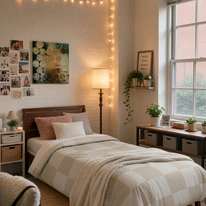 Cream Beige Checker Comforter | Cozy Dorm Twin XL Bedding