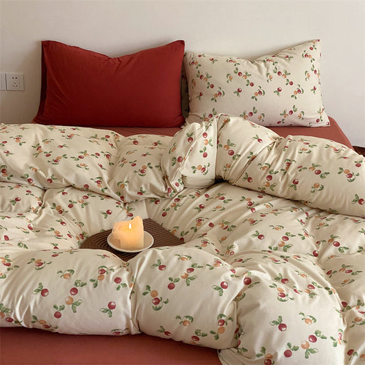 Sweet Orchard Cherry Print Duvet Cover Set - Cozy Cotton Bedding Collection