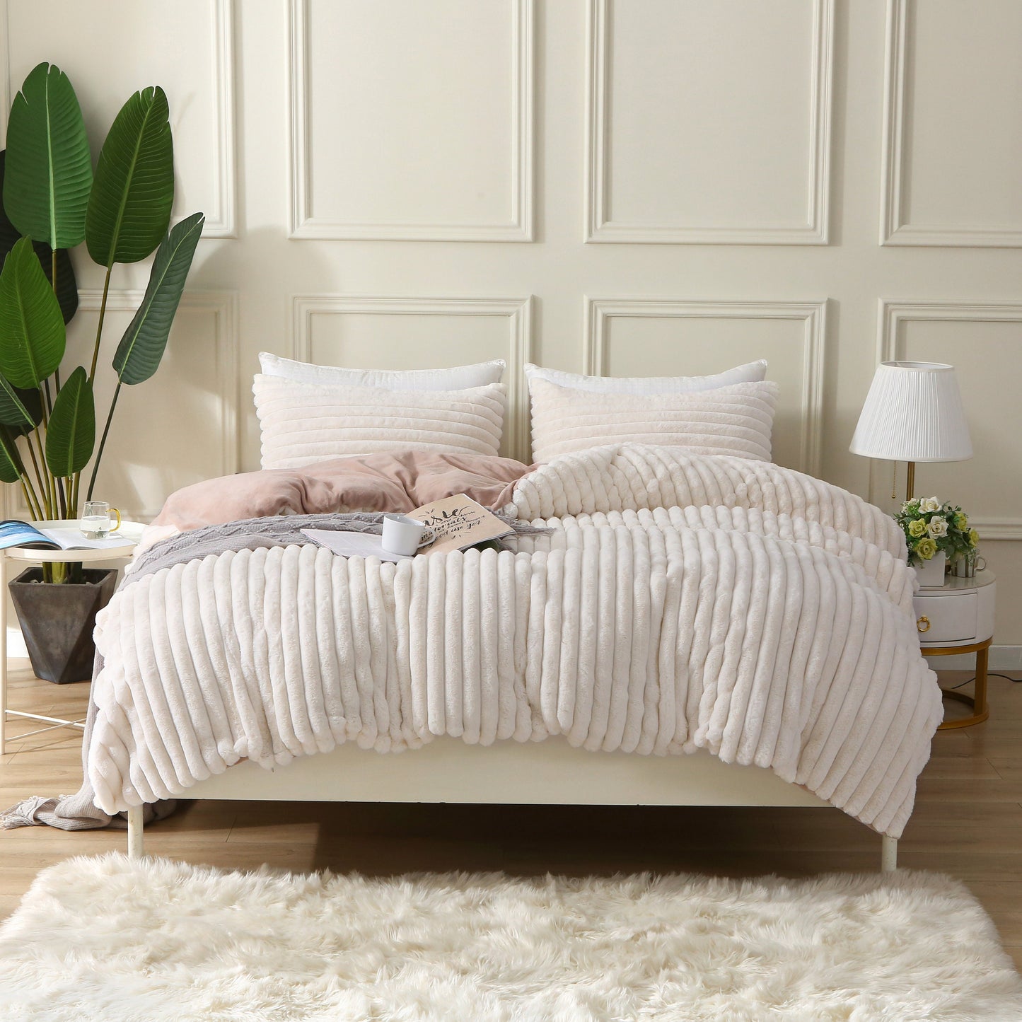 Blush Comfort Wave Textured Duvet Cover Set - Cozy & Contemporary Bedding Ensemble