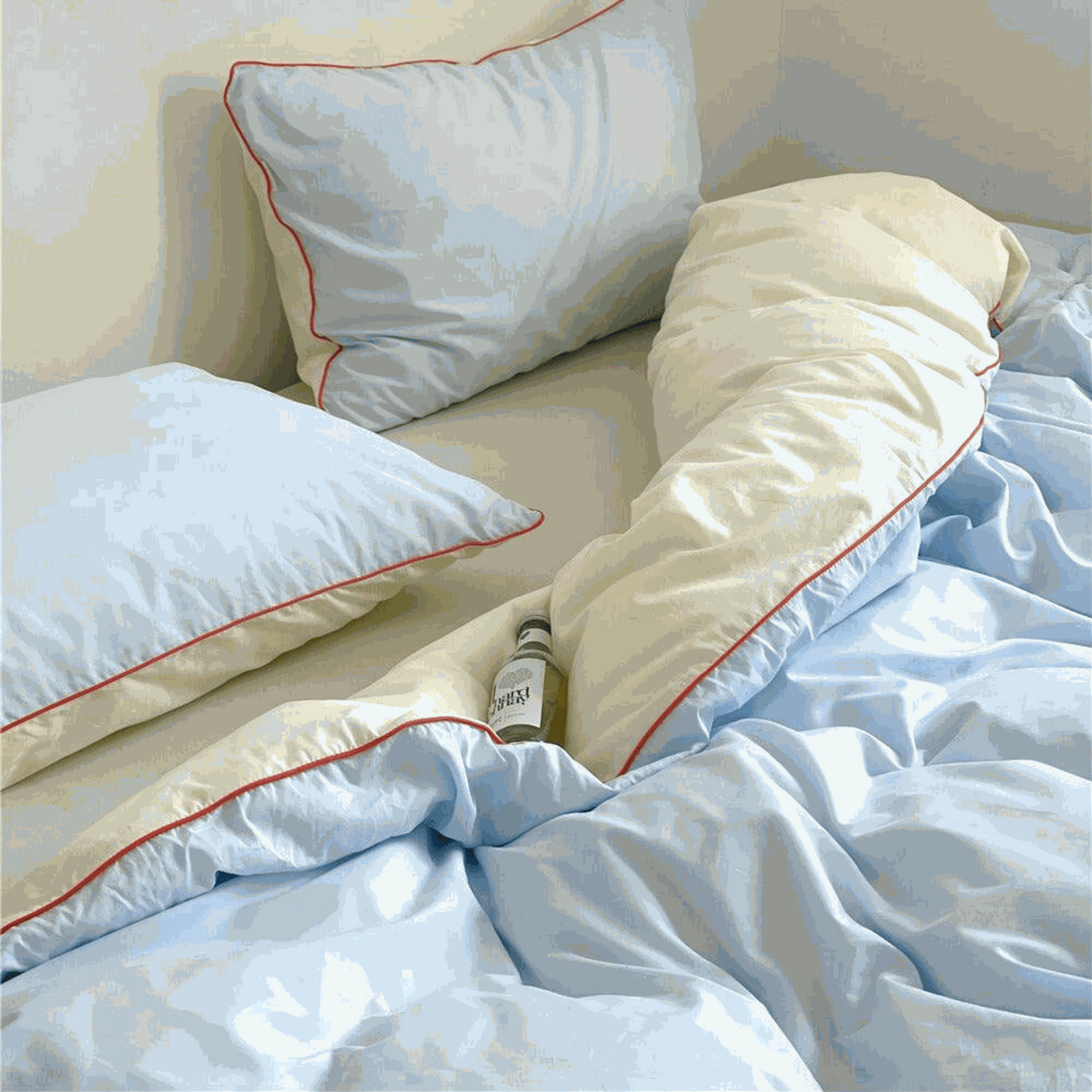 Retro Color Block Duvet Set in Sky Blue and Yellow with Orange Contrast Piping | Homestylesplus